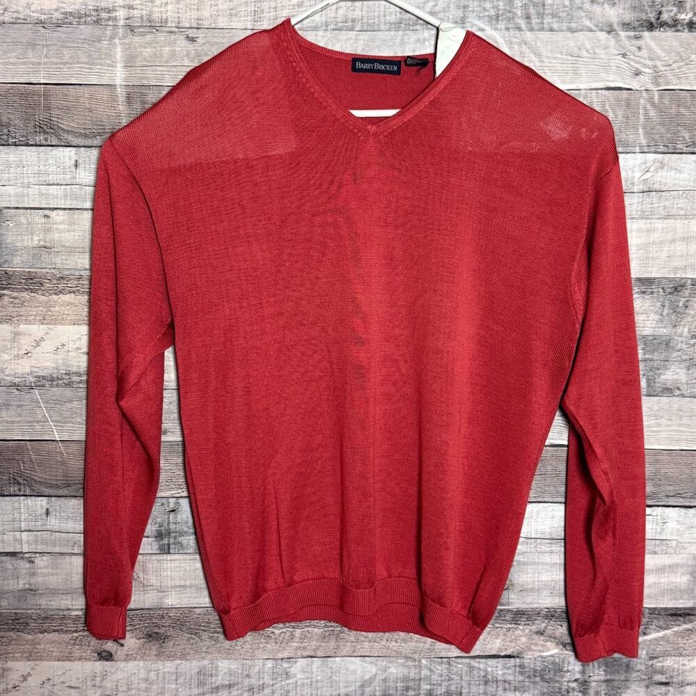 Vintage Barry Bricken Silk Sweater Mens XL Red VNeck Long Sleeve Lightweight 90s